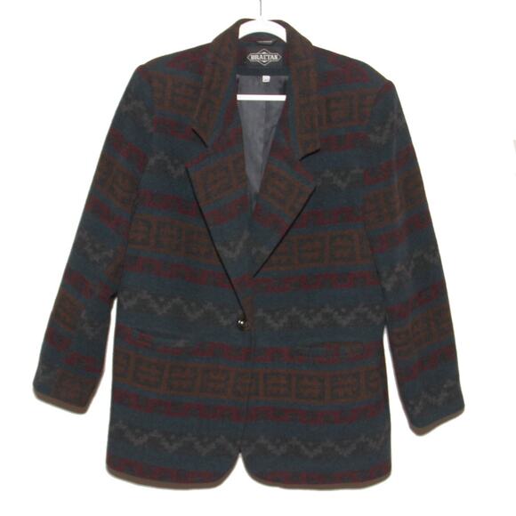 Vintage Braetan Wool Blend Blazer Coatigan Size L Southwestern Geometric - Picture 1 of 10